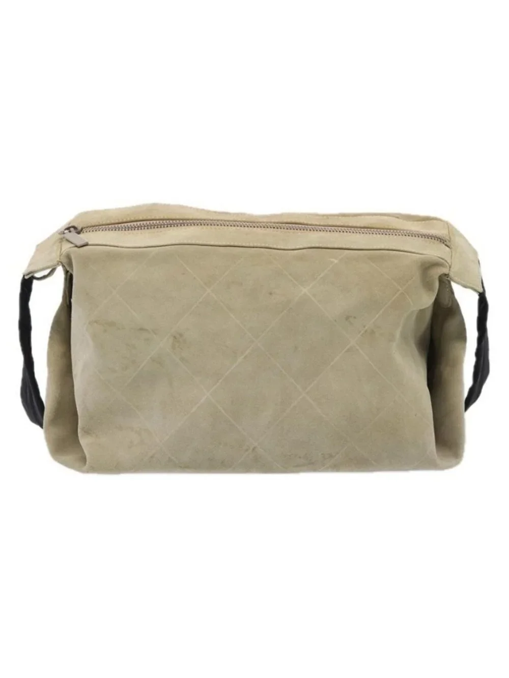 Authentic CHANEL Matelasse Shoulder Bag Suede nylon Beige Black Silver CC